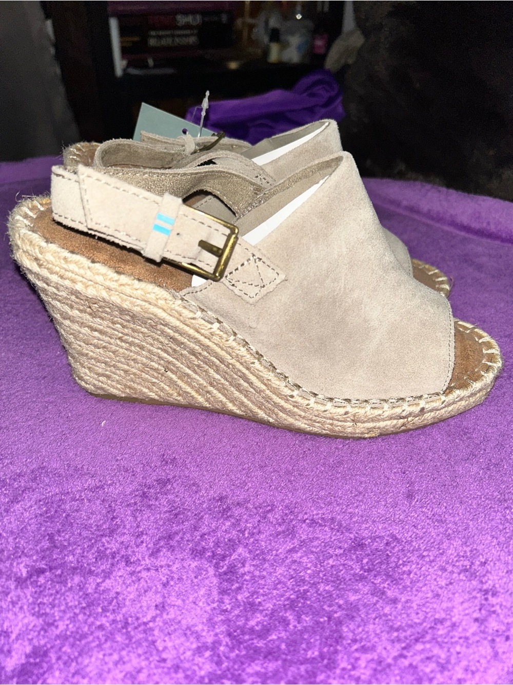 Toms Taupe Suede Espadrille Wedge Sandals